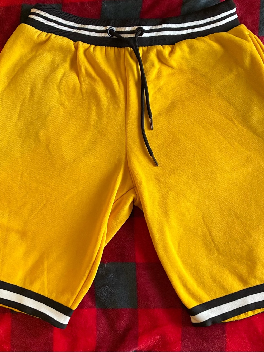 M Society Yellow Athletic Shorts with Black & White Waistband